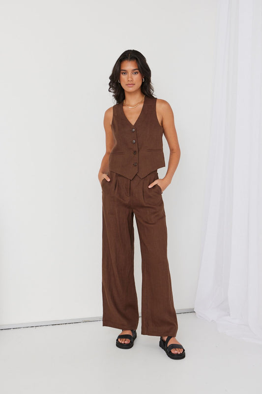 Island Pant Linen - Expresso