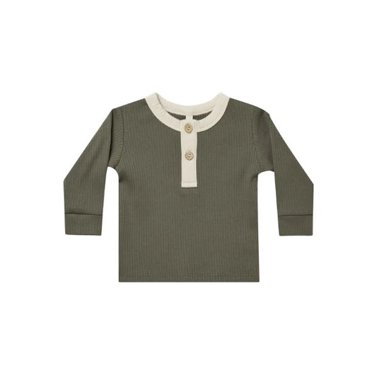 Henley ribbed long sleeve top - Forest