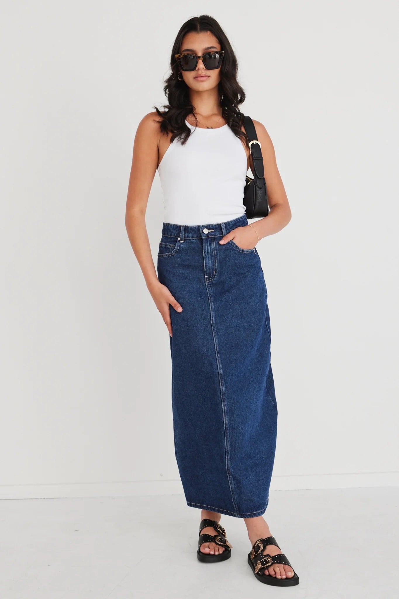 Rouge Dark Blue Denim Midi Skirt