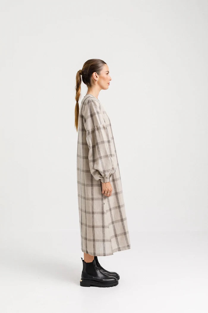 Billowing Dress - Oat Plaid