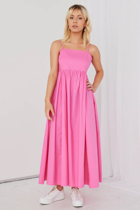 Zion Hot Pink Poplin Strappy Maxi Dress