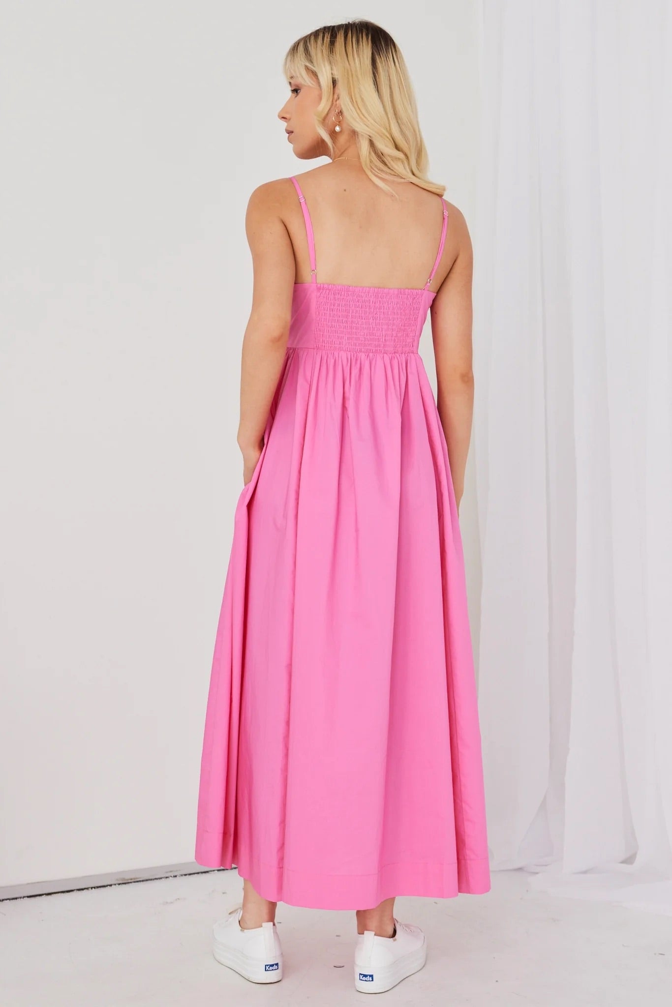 Zion Hot Pink Poplin Strappy Maxi Dress