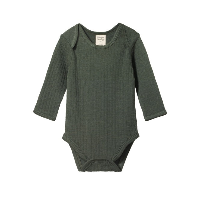 Merino pointelle long sleeve bodysuit - Thyme