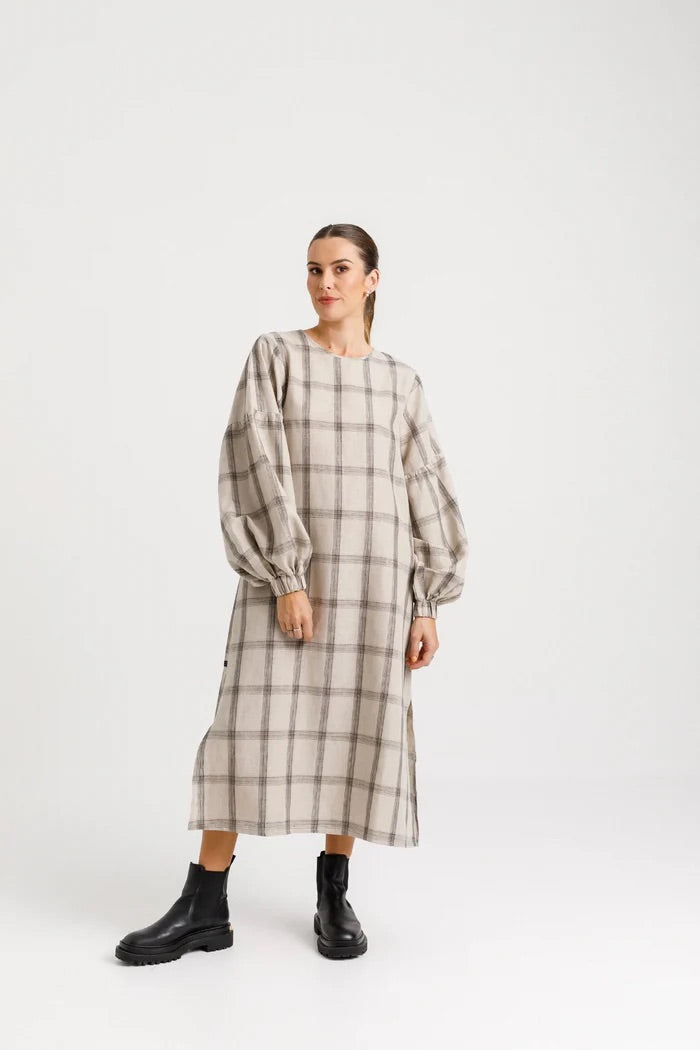 Billowing Dress - Oat Plaid