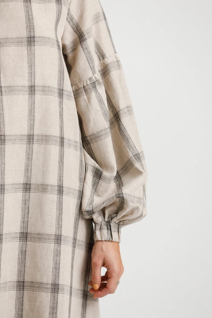 Billowing Dress - Oat Plaid