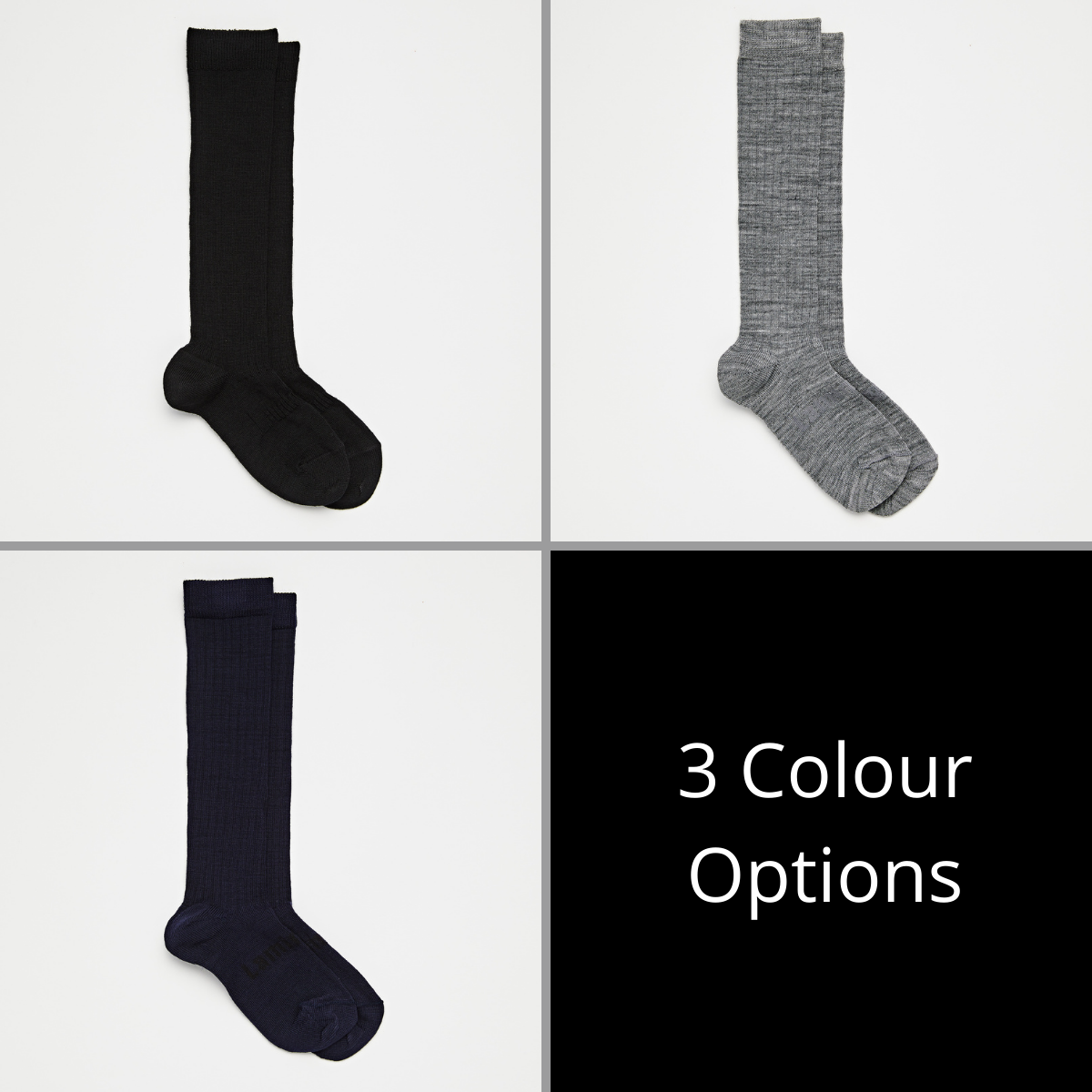 Merino Wool Plain Knee High Socks | Child | 3 colour options